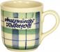 Preview: Kaffeebecher mit Schrift (2 Zeilen) karo grün-blau