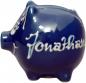 Preview: Sparschwein klein mit Schrift (1 Zeile) glänz. blau