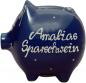 Preview: Sparschwein mittel mit Schrift (2 Zeilen) blau 1 Punkt