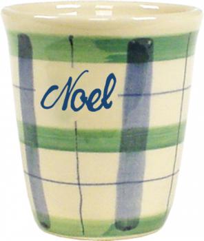 Becher Bacchus mit Schrift (1 Zeile) karo grün-blau