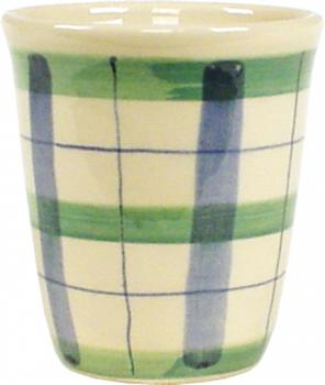 Becher Bacchus mit Schrift (1 Zeile) karo grün-blau