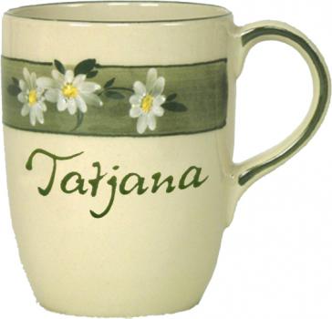 Cappuccino mît Schrift (2 Zeilen) Dekor Margueritenblume