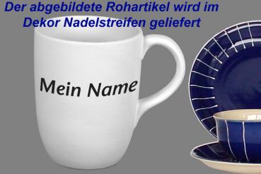 Cappuccino mit Schrift (2 Zeilen) Nadelstreifen blau