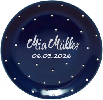 Dessert Plate 19 mit Schrift (2 Zeilen) Blue 1 point