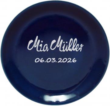 Dessertteller 19 mit Schrift (2 Zeilen) glänzend blau