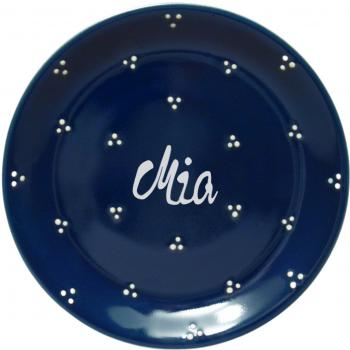 Dessertteller 19 mit Schrift (1 Zeile) blau 3 Punkt