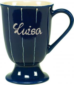 Fußtasse mit Schrift (1 Zeile) Nadelstreifen blau