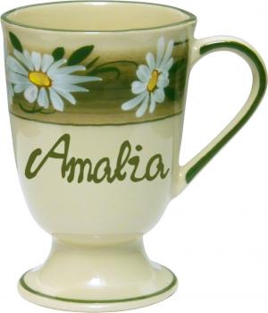 Fußtasse mit Schrift (1 Zeile) Dekor Margueritenblume