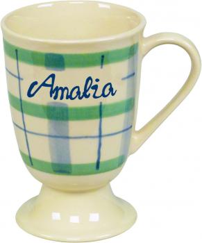 Fußtasse mit Schrift (1 Zeile) karo grün-blau