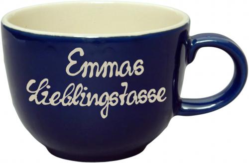 Jumbotasse mit Schrift (2 Zeilen) glänzend blau