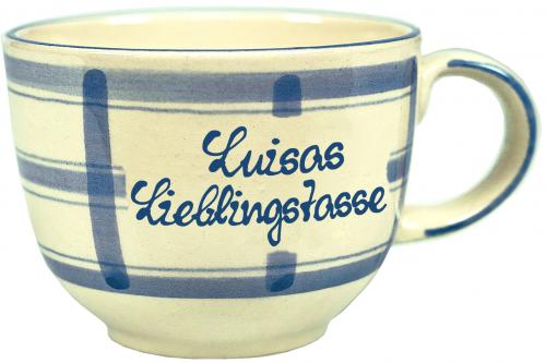 Jumbotasse mit Schrift (2 Zeilen) karo