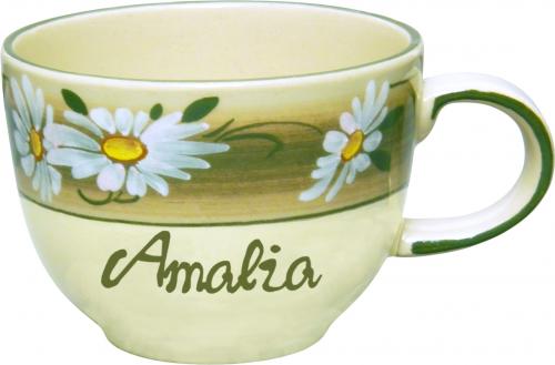 Jumbotasse mit Schrift (1 Zeile) Dekor Margueritenblume