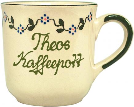 Kaffeebecher mit Schrift (2 Zeilen) Vergissmeinnicht