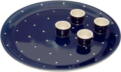 Kerzenteller blau 3 Punkt