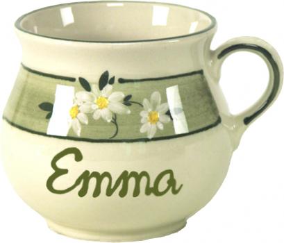 Mollytasse mit Schrift (1 Zeile) Dekor Margueritenblume