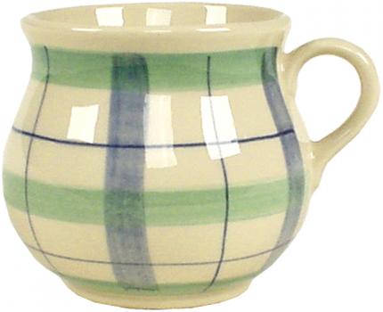 Mollytasse mit Schrift (2 Zeilen) karo grün-blau