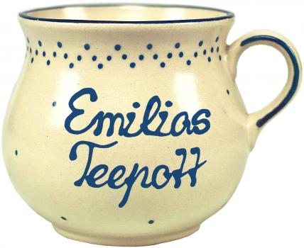 Mollytasse mit Schrift (2 Zeilen) matt hell 1 Punkt