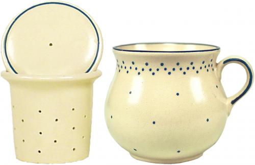 Mollytasse mit Sieb und Deckel matt hell 1 Punkt