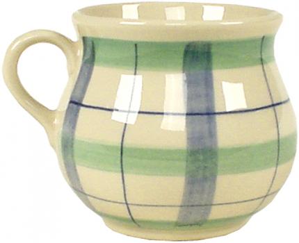 Mollytasse mit Schrift (2 Zeilen) karo grün-blau