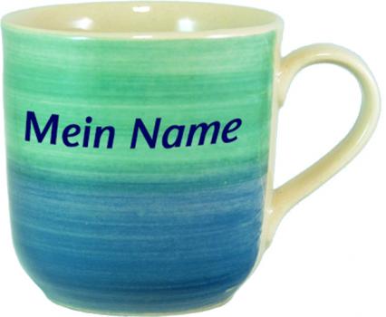 Kaffeebecher mit Schrift (2 Zeilen) Aqua