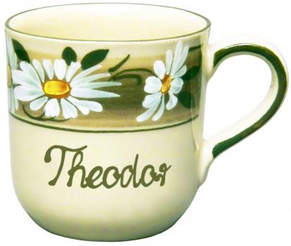Namensbecher mit Schrift (1 Zeile) Dekor Margueritenblume
