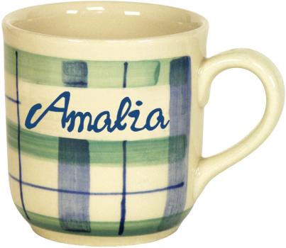 Namensbecher mit Schrift (1 Zeile) karo grün-blau