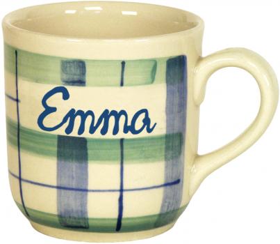 Namensbecher mit Schrift (1 Zeile) karo grün-blau