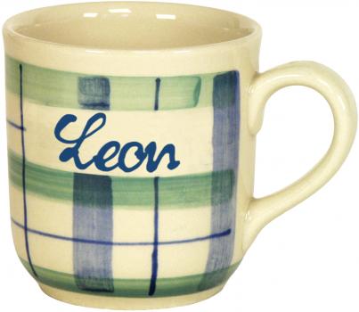 Namensbecher mit Schrift (1 Zeile) karo grün-blau