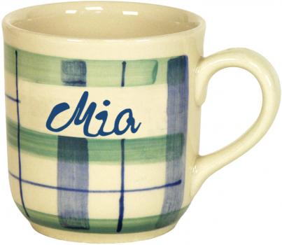 Namensbecher mit Schrift (1 Zeile) karo grün-blau