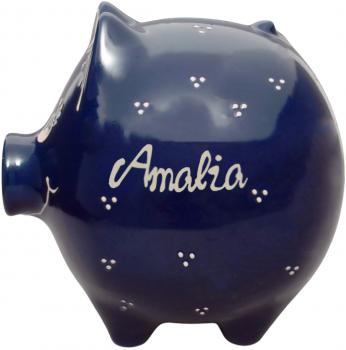 Sparschwein groß mit Schrift (1 Zeile) blau 1 Punkt - Kopie
