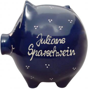 Sparschwein groß mit Schrift (2 Zeilen) blau 1 Punkt - Kopie