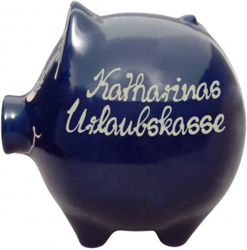 Sparschwein groß mit Schrift (2 Zeilen) blau 1 Punkt - Kopie