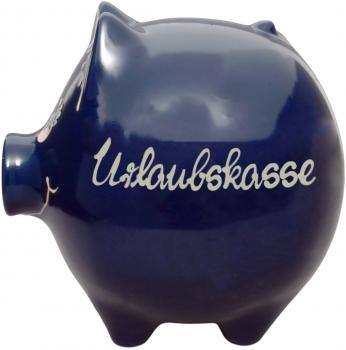Sparschwein groß mit Schrift (3 Zeilen) glänzend blau