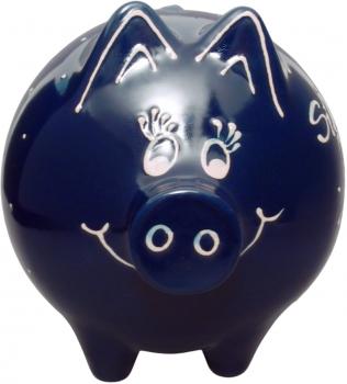 Sparschwein groß mit Schrift (2 Zeilen) blau 1 Punkt