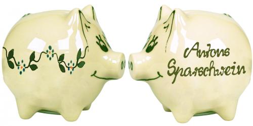Sparschwein mittel mit Schrift (2 Zeilen)