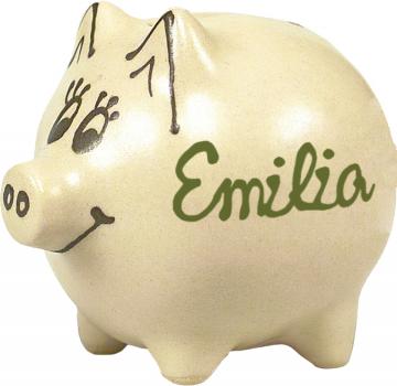 Sparschwein klein mit Schrift (1 Zeile) Wilde Rose