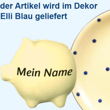 Sparschwein klein mit Schrift (1 Zeile) Elli blau