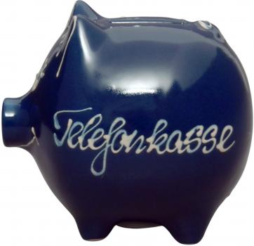 Sparschwein mittel mit Schrift (1 Zeile) glänzend blau