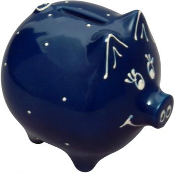Sparschwein mittel mit Schrift (2 Zeilen) blau 1 Punkt