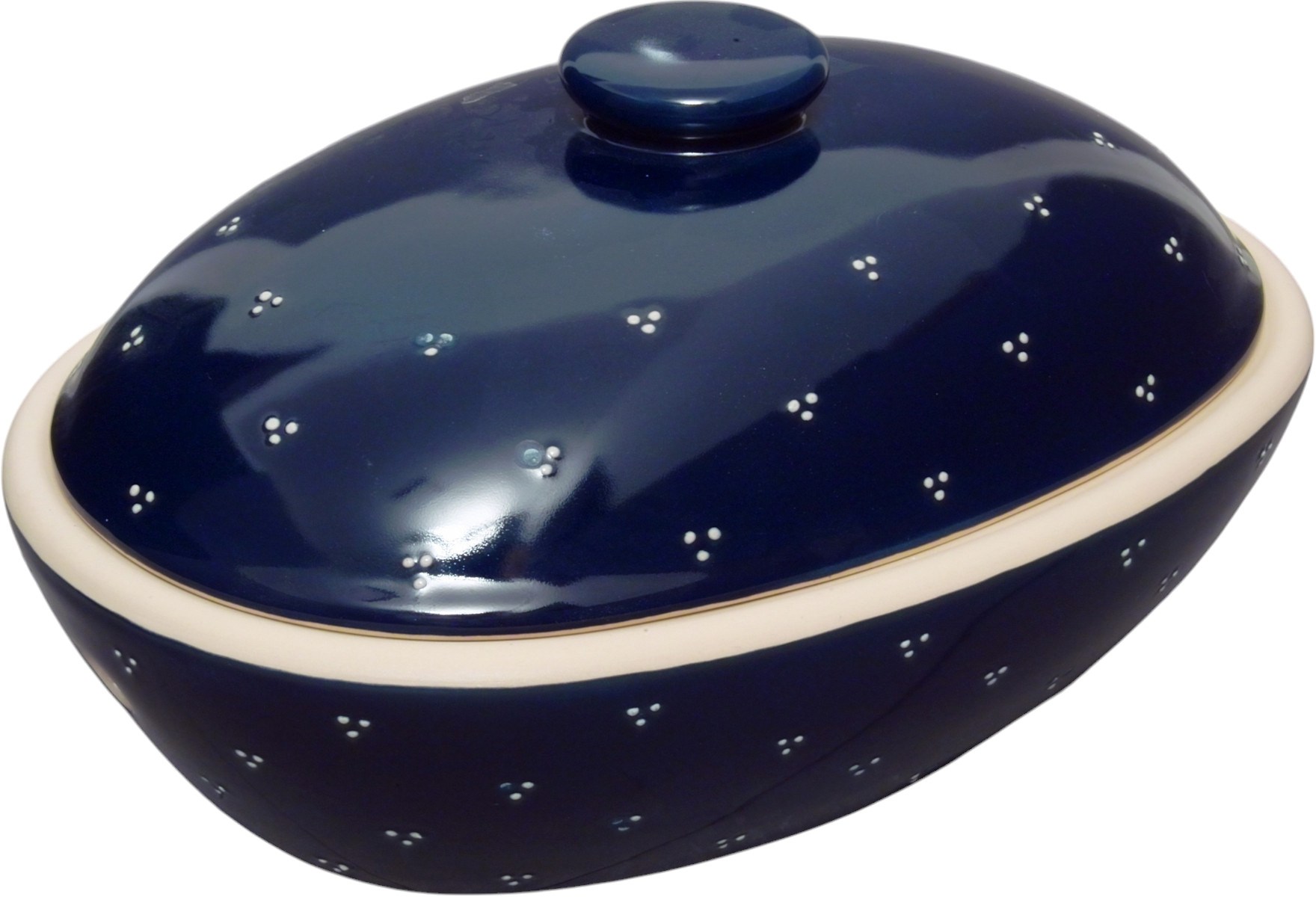 Brottopf, RUMP-Topf aus Westerwald-Keramik oval groß, Dekor blau