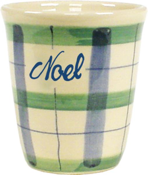 Becher Bacchus mit Schrift (1 Zeile) karo grün-blau