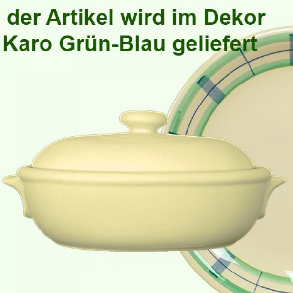 Brottopf groß mit Schirft karo grün-blau
