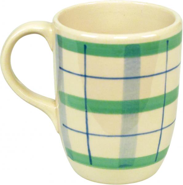 Cappuccino mit Schrift (2 Zeilen) Karo Grün-Blau