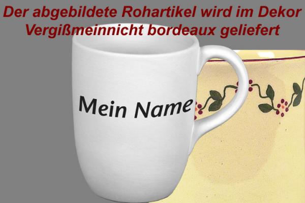 Cappuccino mit Schrift (2 Zeilen) Vergissmeinnicht bordeaux