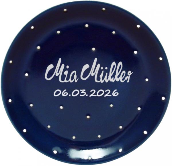 Dessert Plate 19 mit Schrift (2 Zeilen) Blue 1 point