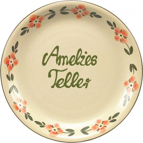 Dessertteller 19 mit Schrift (2 Zeilen) Wilde Rose