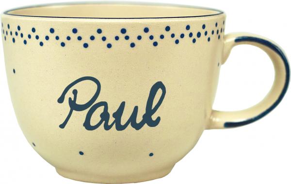 Jumbotasse mit Schrift (1 Zeile) matt hell 1 Punkt