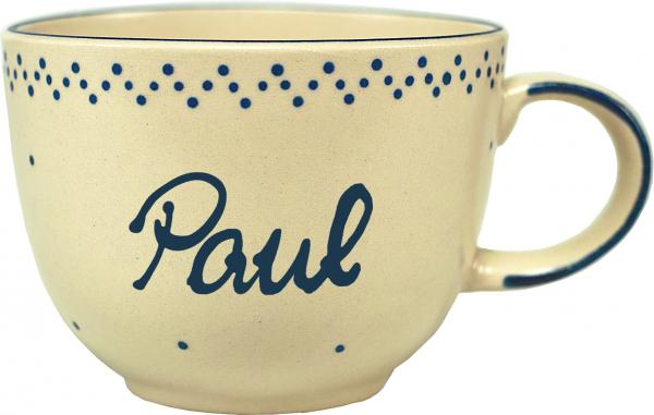 Jumbotasse mit Schrift (1 Zeile) matt hell 1 Punkt