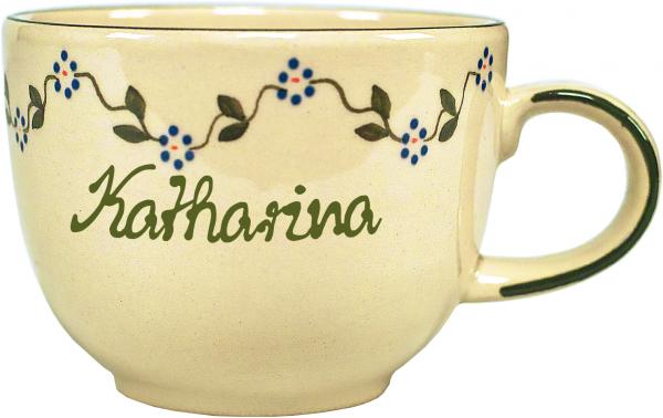 Jumbotasse mit Schrift (1 Zeile) Vergissmeinnicht
