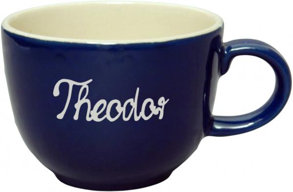 Jumbotasse mit Schrift (1 Zeile) glänzend blau